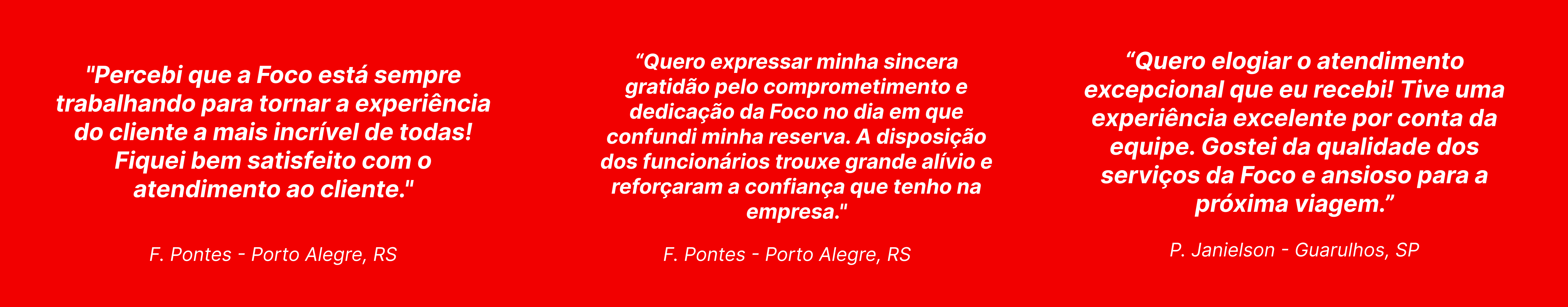 depoimentos de clientes da Foco Aluguel de Carros